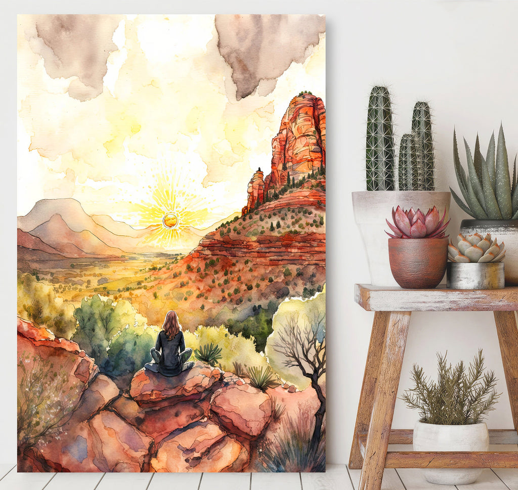 Watercolor Sedona Arizona Sunset Art Print Southwest Wall Art Landscape Gift Desert Home Western Decor