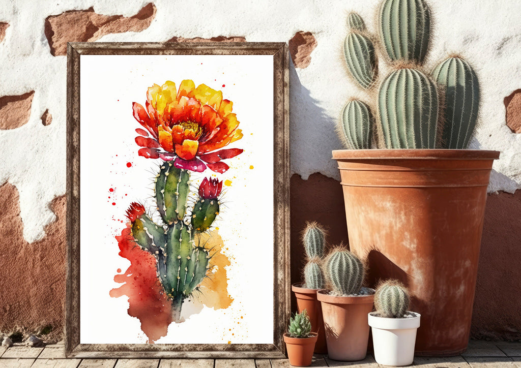 Cactus Plant Flower Print Watercolor Painting Botanical Wall Art Southwest Artwork Gift Rustic Desert Home Decor