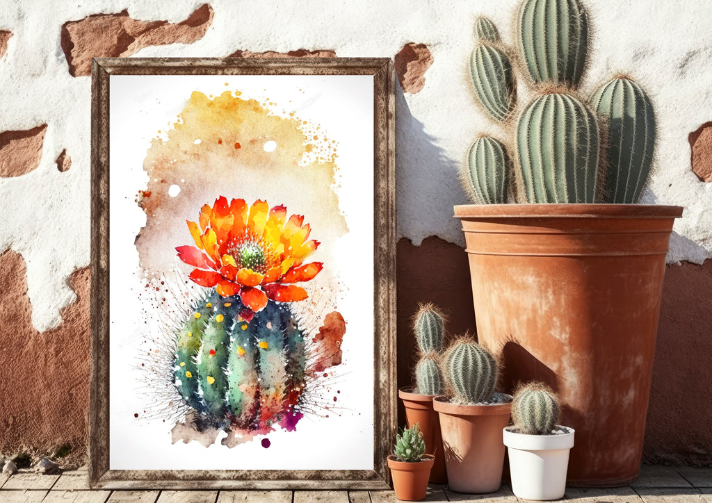 Cactus Plant Flower Print Watercolor Painting Botanical Wall Art Southwest Artwork Gift Rustic Desert Home Decor