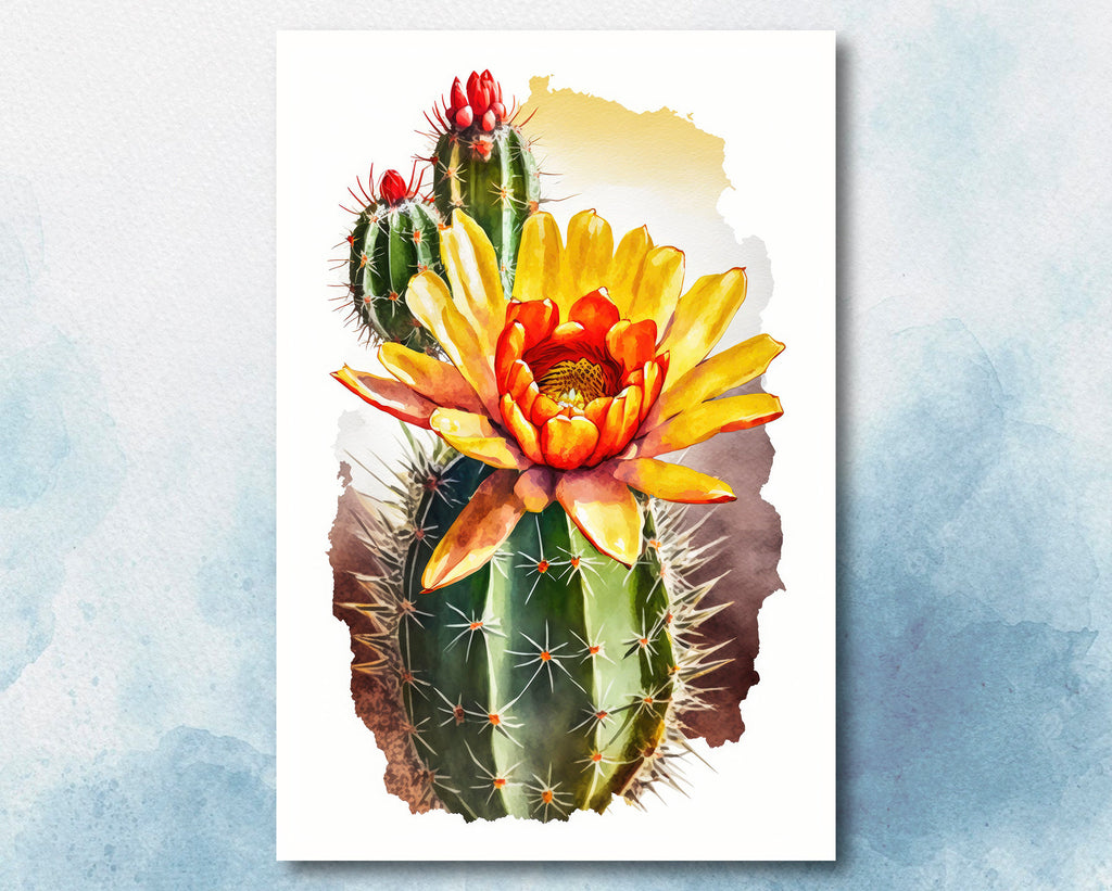 Cactus Plant Flower Print Watercolor Painting Botanical Wall Art Southwest Artwork Gift Rustic Desert Home Decor