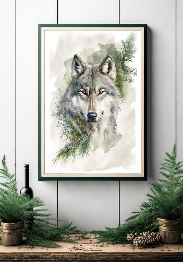 Wolf Watercolor Print Forest Wall Art Nature Wildlife Gift Wild Animal Painting Woodland Home Decor