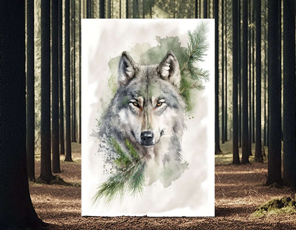 Wolf Watercolor Print Forest Wall Art Nature Wildlife Gift Wild Animal Painting Woodland Home Decor