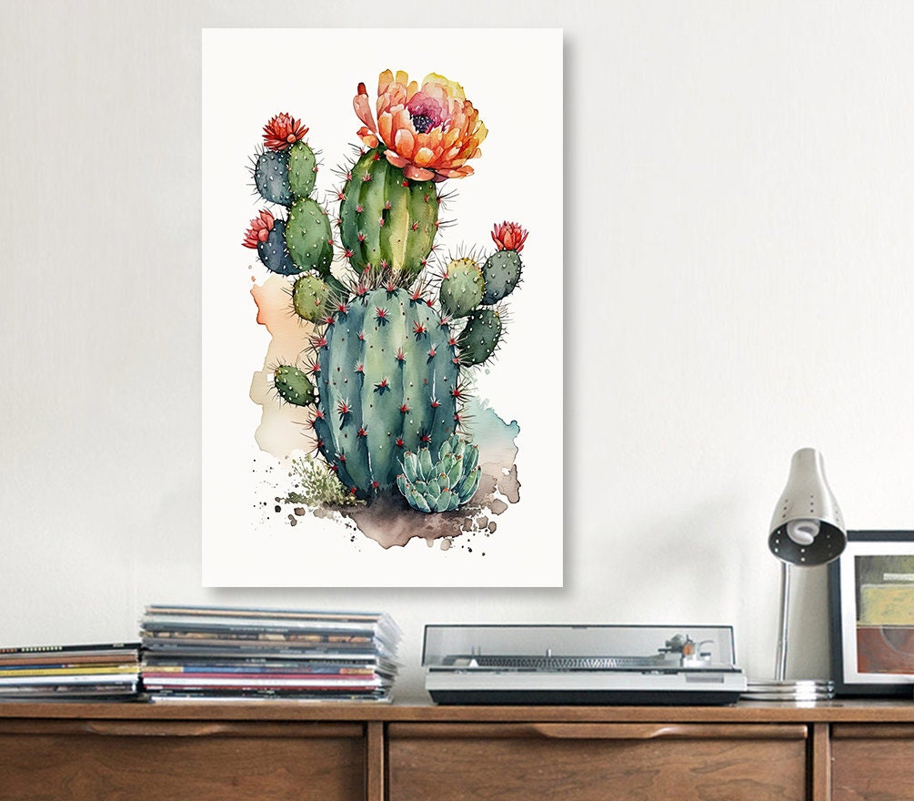 Cactus Plant Flower Print Watercolor Painting Botanical Wall Art Southwest Artwork Gift Rustic Desert Home Decor