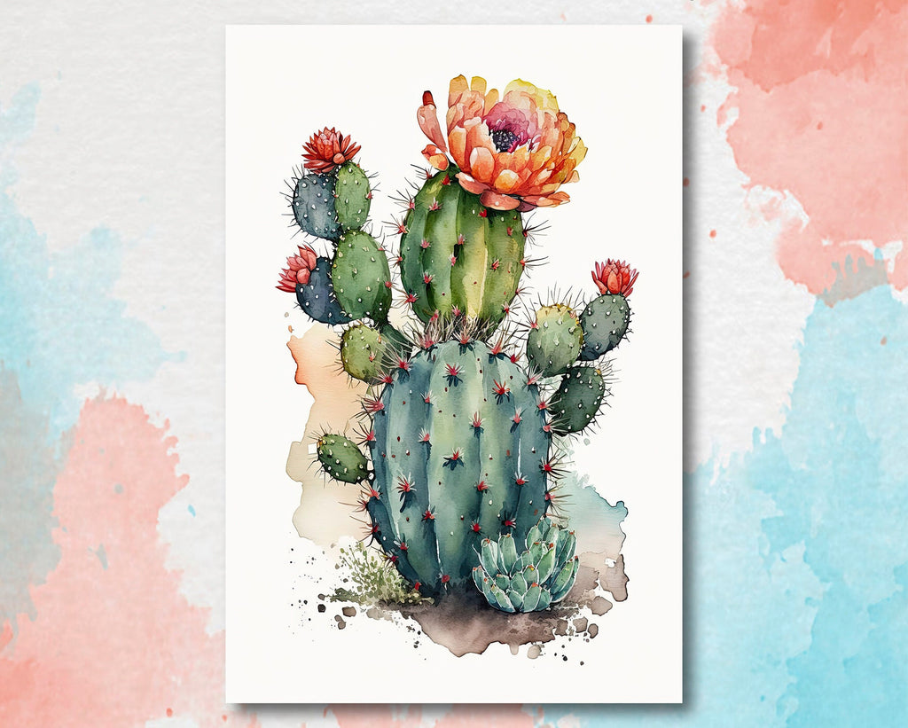 Cactus Plant Flower Print Watercolor Painting Botanical Wall Art Southwest Artwork Gift Rustic Desert Home Decor