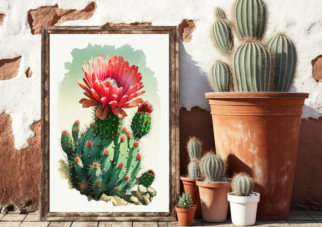 Cactus Plant Flower Print Watercolor Painting Botanical Wall Art Southwest Artwork Gift Rustic Desert Home Decor