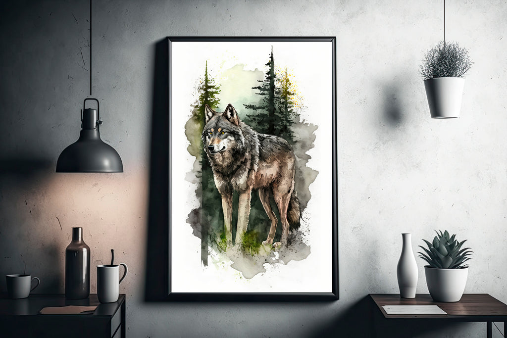 Wolf Watercolor Print Forest Wall Art Nature Wildlife Gift Wild Animal Painting Woodland Home Decor