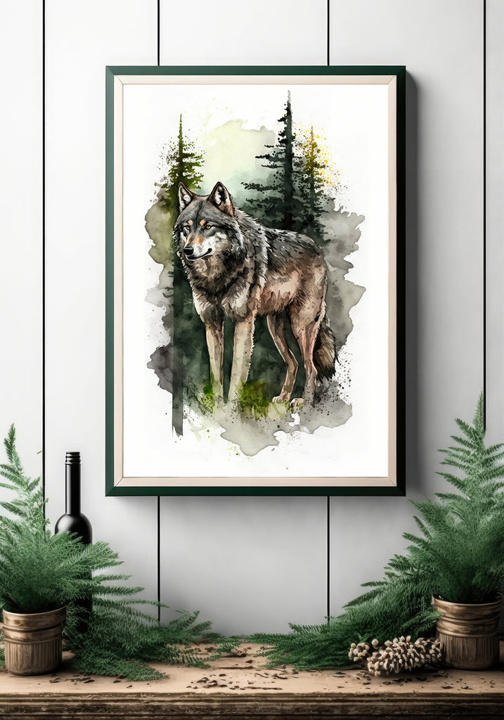 Wolf Watercolor Print Forest Wall Art Nature Wildlife Gift Wild Animal Painting Woodland Home Decor