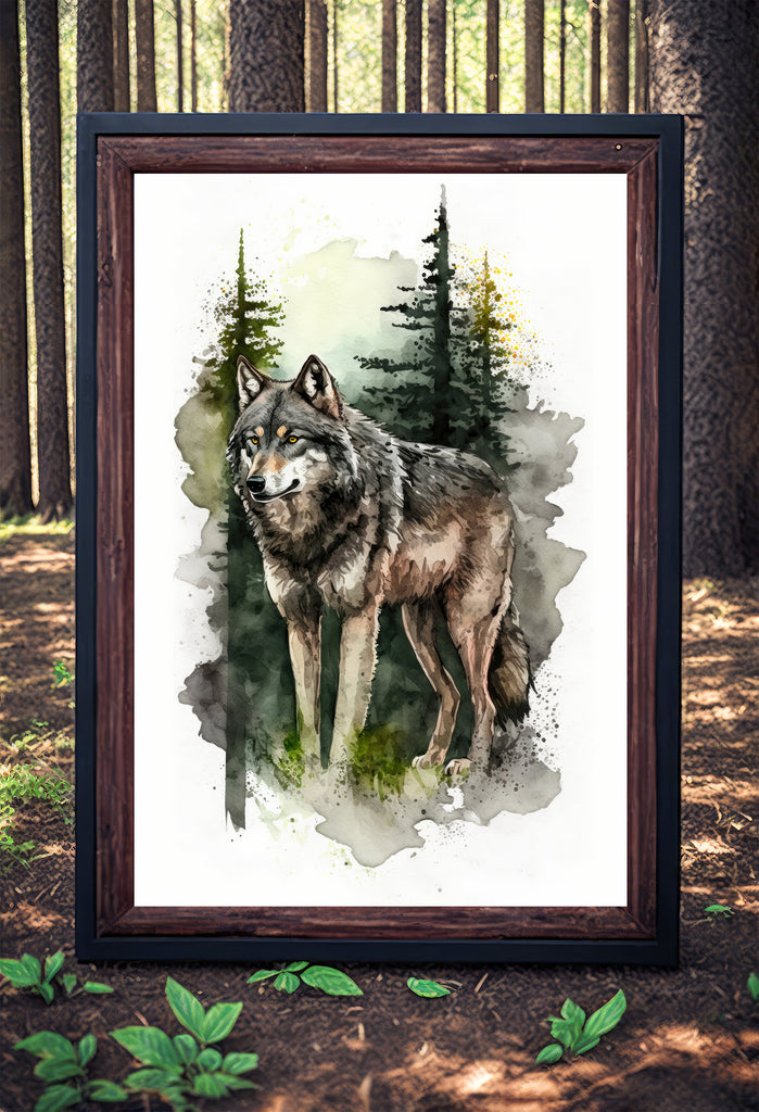 Wolf Watercolor Print Forest Wall Art Nature Wildlife Gift Wild Animal Painting Woodland Home Decor