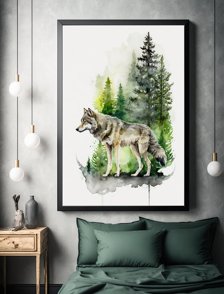 Wolf Watercolor Print Forest Wall Art Nature Wildlife Gift Wild Animal Painting Woodland Home Decor