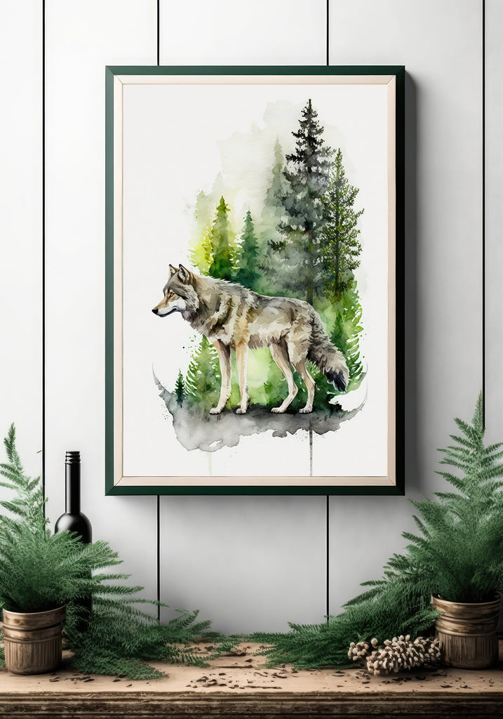 Wolf Watercolor Print Forest Wall Art Nature Wildlife Gift Wild Animal Painting Woodland Home Decor