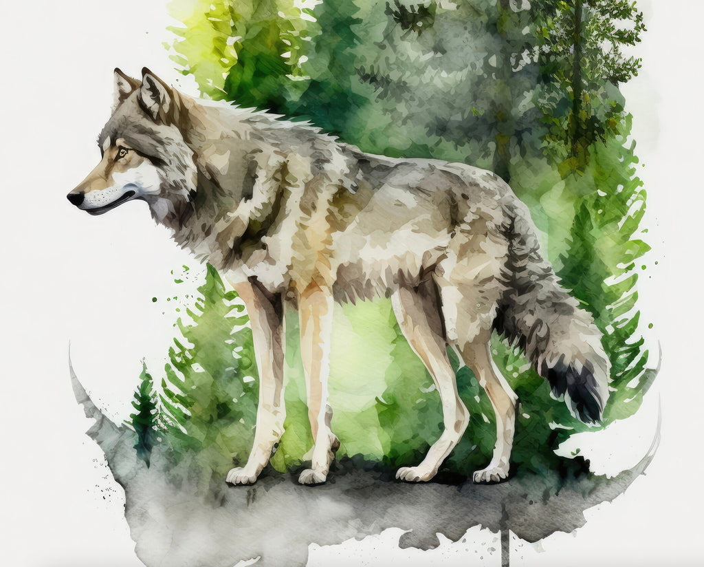 Wolf Watercolor Print Forest Wall Art Nature Wildlife Gift Wild Animal Painting Woodland Home Decor