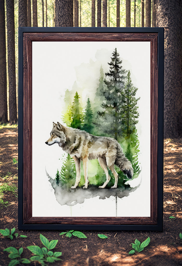 Wolf Watercolor Print Forest Wall Art Nature Wildlife Gift Wild Animal Painting Woodland Home Decor