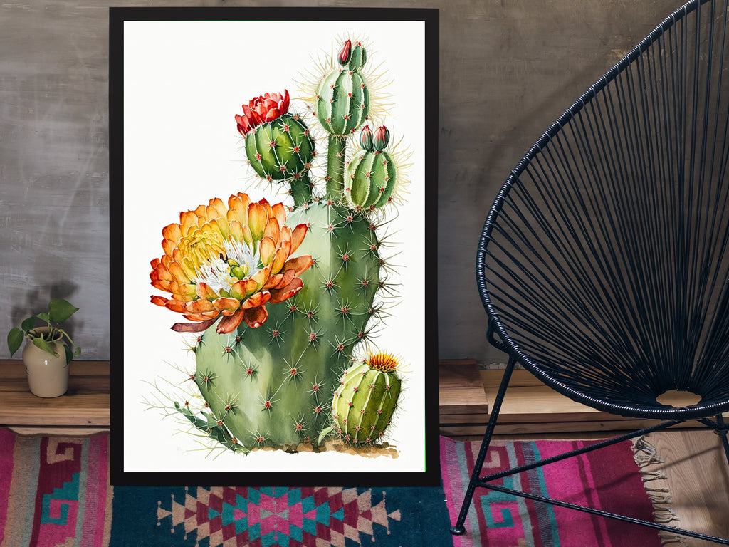 Cactus Plant Flower Print Watercolor Painting Botanical Wall Art Southwest Artwork Gift Rustic Desert Home Decor