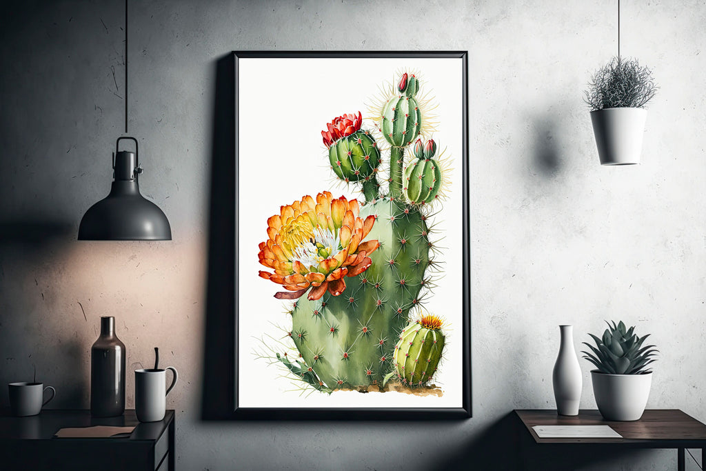 Cactus Plant Flower Print Watercolor Painting Botanical Wall Art Southwest Artwork Gift Rustic Desert Home Decor