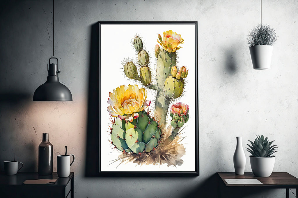 Cactus Plant Flower Print Watercolor Painting Botanical Wall Art Southwest Artwork Gift Rustic Desert Home Decor