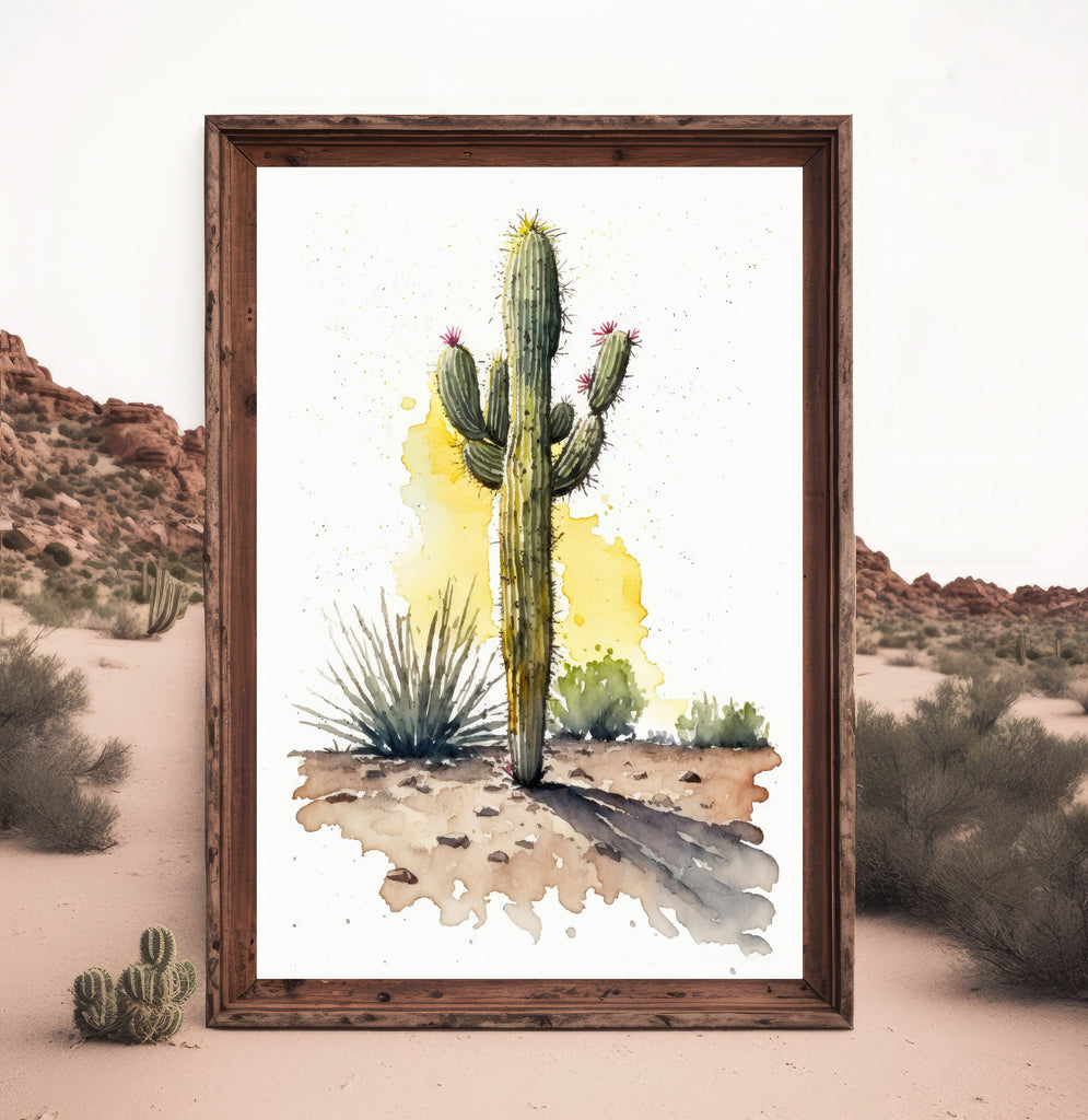 Cactus Plant Print Watercolor Painting Botanical Wall Art Southwest Artwork Gift Rustic Desert Home Decor