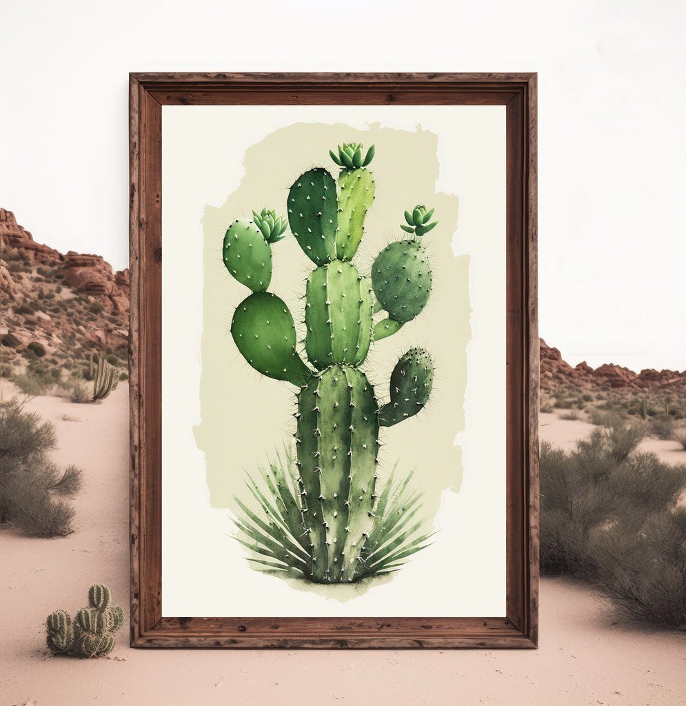 Cactus Plant Print Watercolor Painting Botanical Wall Art Southwest Artwork Gift Rustic Desert Home Decor