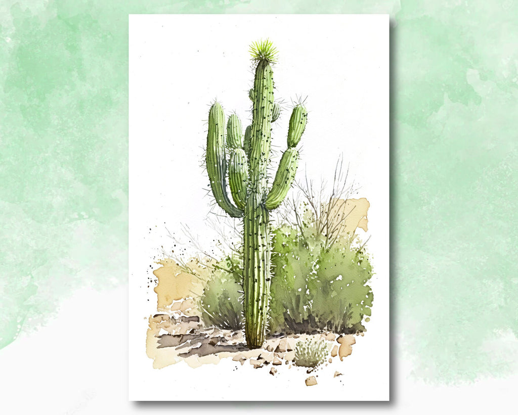 Cactus Plant Print Watercolor Painting Botanical Wall Art Southwest Artwork Gift Rustic Desert Home Decor