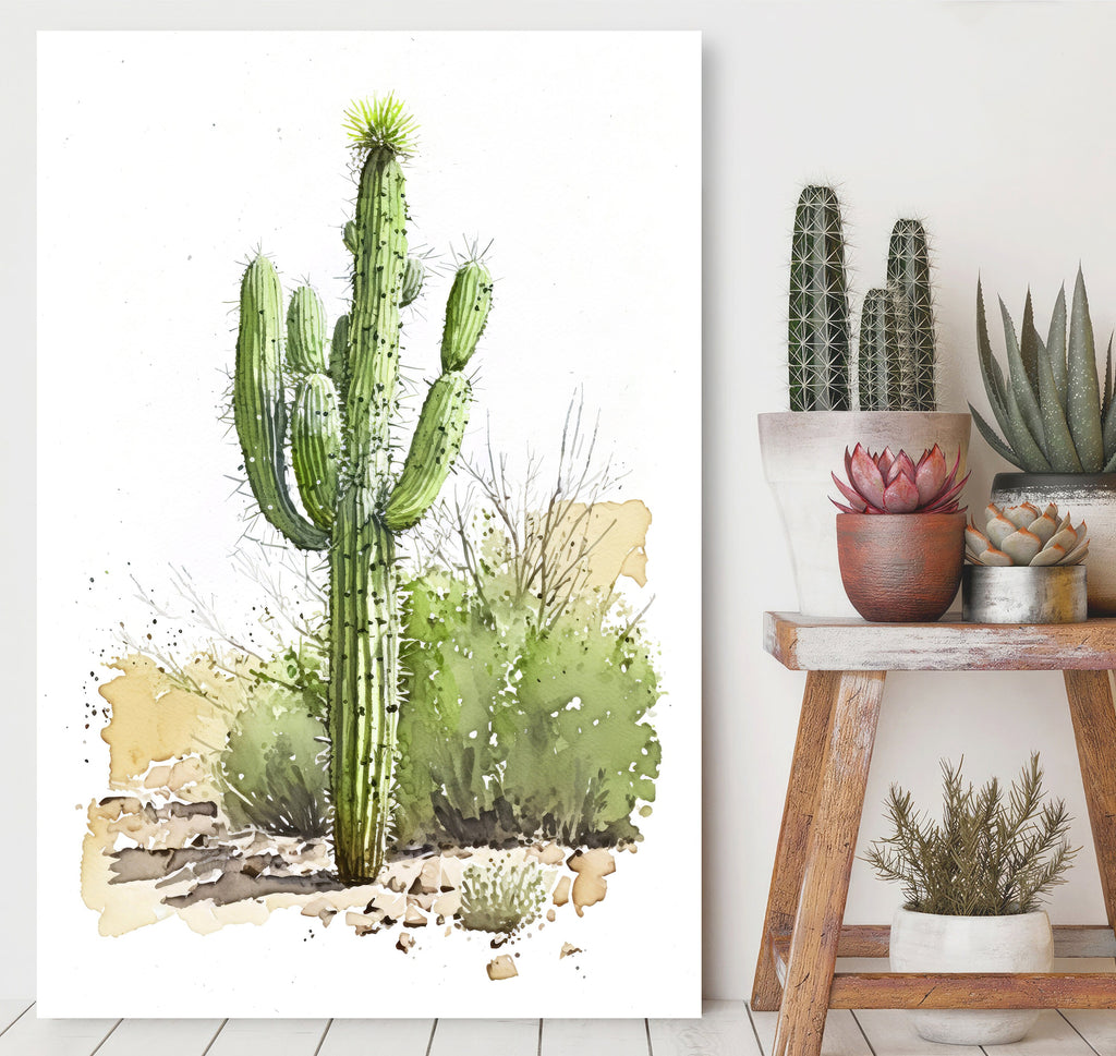 Cactus Plant Print Watercolor Painting Botanical Wall Art Southwest Artwork Gift Rustic Desert Home Decor