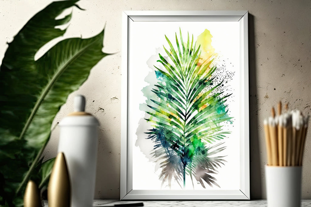 Palm Leaf Watercolor Print Botanical Nature Wall Art Palm Frond Plant Art Gift Tropical Jungle Home Decor