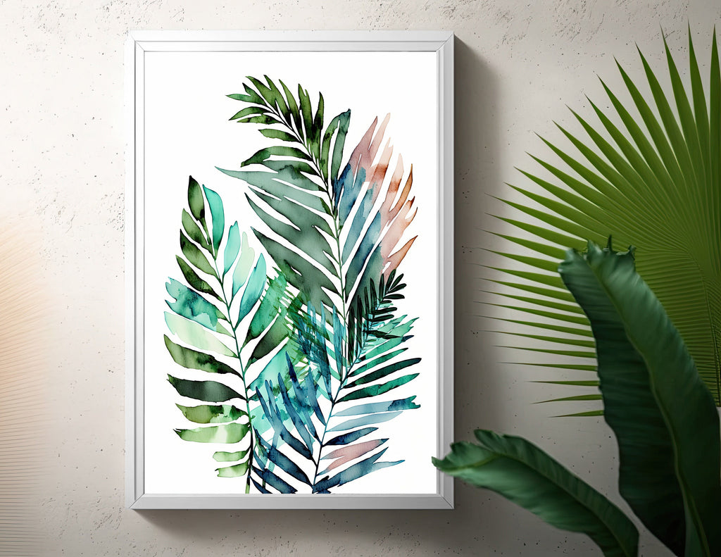 Palm Leaf Watercolor Print Botanical Nature Wall Art Palm Frond Plant Art Gift Tropical Jungle Home Decor