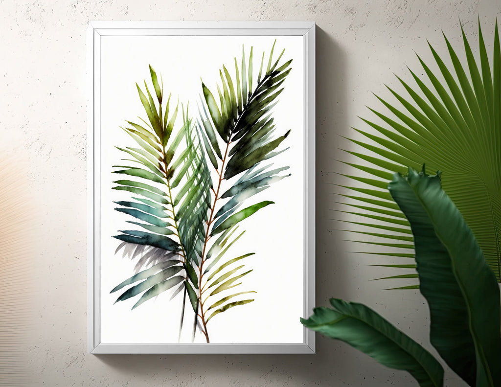 Palm Leaf Watercolor Print Botanical Nature Wall Art Palm Frond Plant Art Gift Tropical Jungle Home Decor