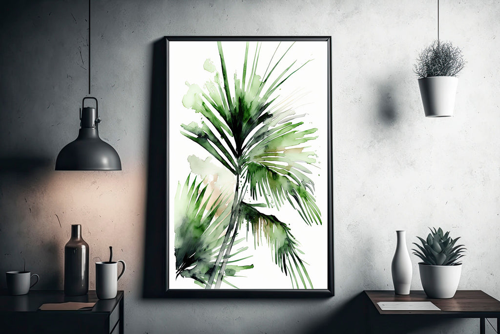 Palm Leaf Watercolor Print Botanical Nature Wall Art Palm Frond Plant Art Gift Tropical Jungle Home Decor