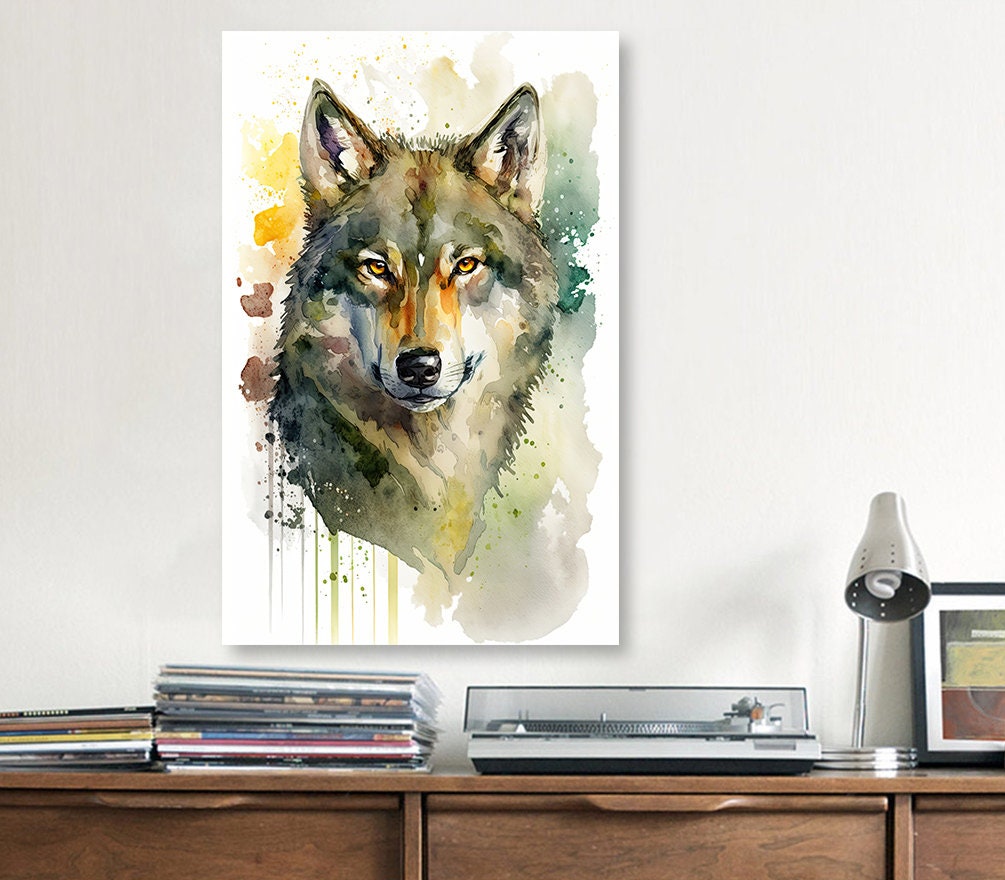 Wolf Watercolor Print Forest Wall Art Nature Wildlife Gift Wild Animal Painting Woodland Home Decor