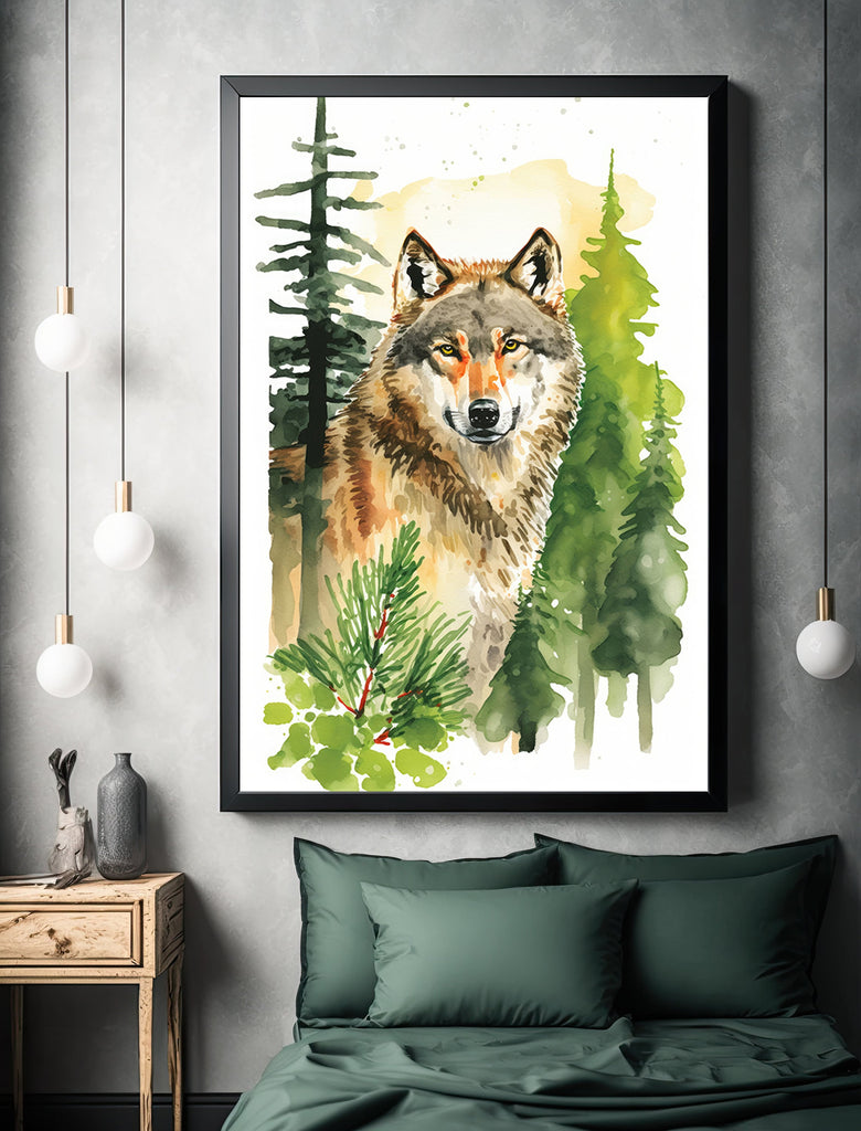 Wolf Watercolor Print Forest Wall Art Nature Wildlife Gift Wild Animal Painting Woodland Home Decor