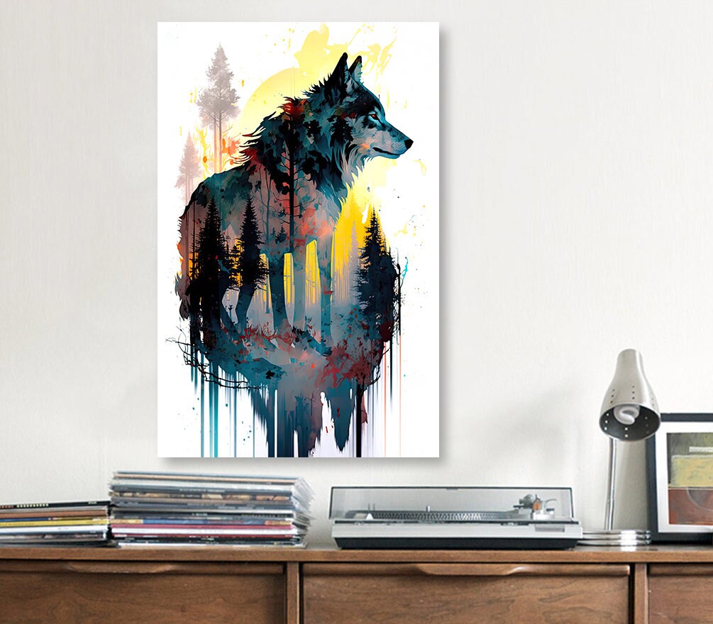 Wolf Watercolor Print Forest Wall Art Nature Wildlife Gift Wild Animal Painting Woodland Home Decor