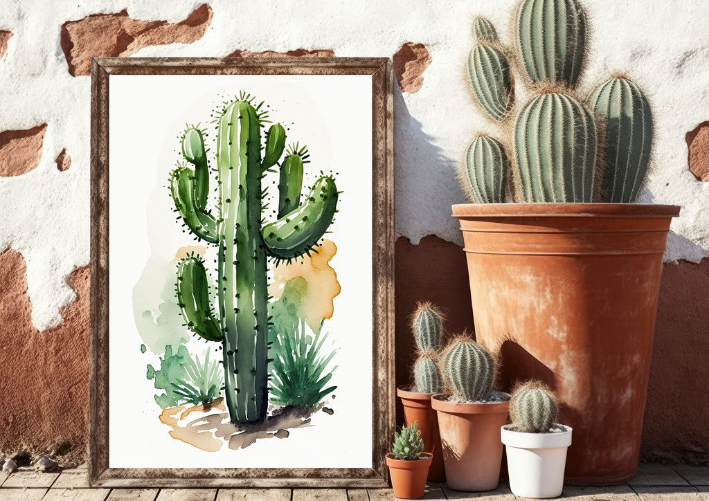 Cactus Plant Print Watercolor Painting Botanical Wall Art Southwest Artwork Gift Rustic Desert Home Decor