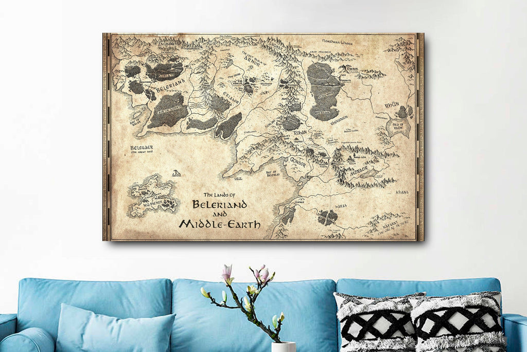 Beleriand Middle Earth Map Illustration Print Lord of the Rings Silmarillion Wall Art Tolkien Gift Fantasy Home Decor