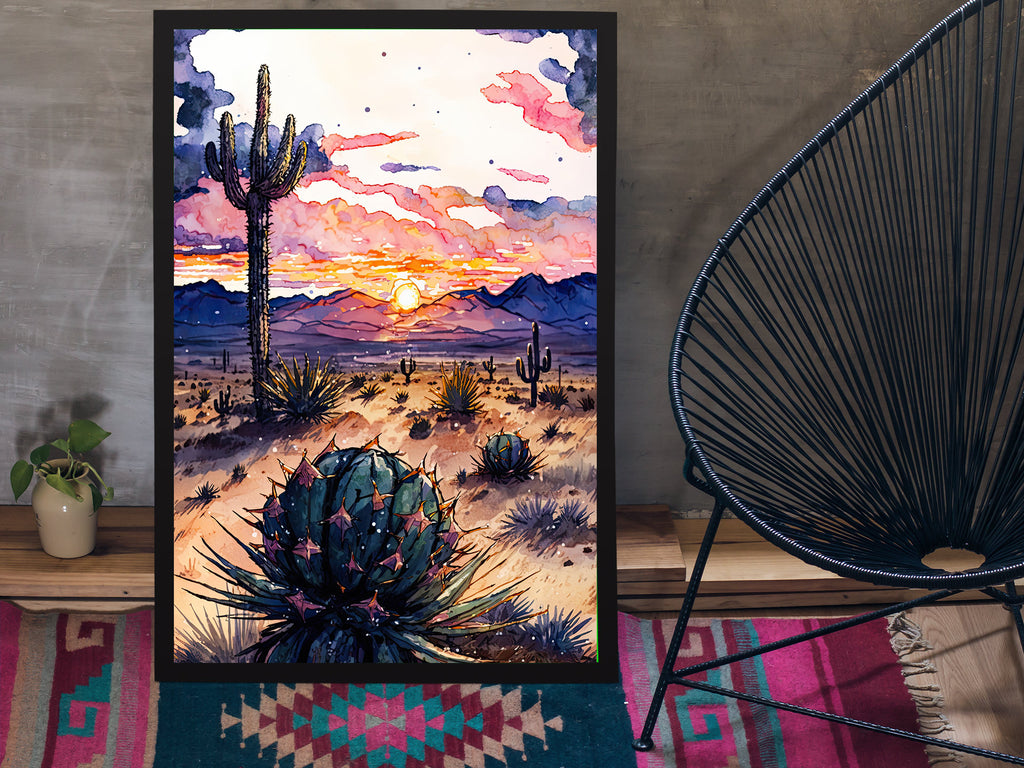 Desert Sunset Print Colorful Watercolor Wall Art Southwest Landscape Gift Saguaro Cactus Beautiful Nature Home Decor