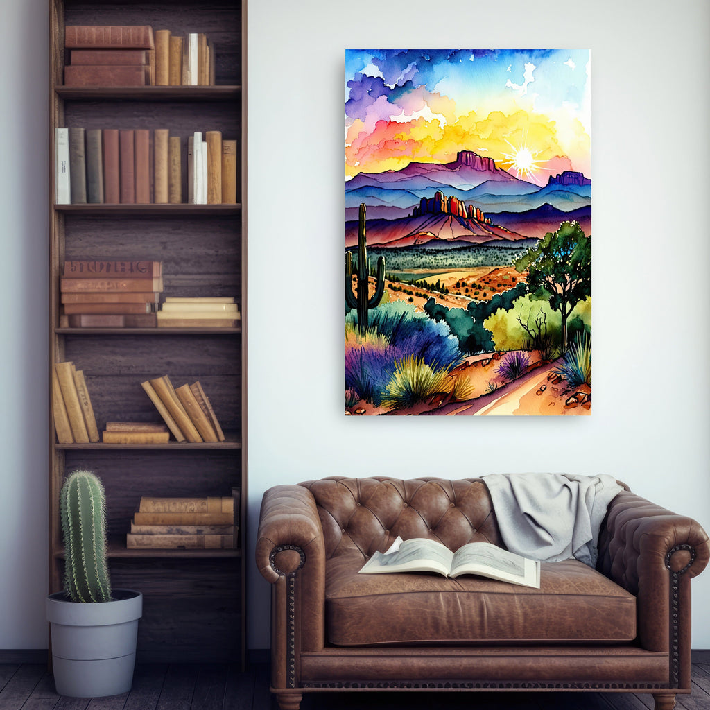 Desert Sunset Print Colorful Watercolor Wall Art Southwest Landscape Gift Saguaro Cactus Beautiful Nature Home Decor