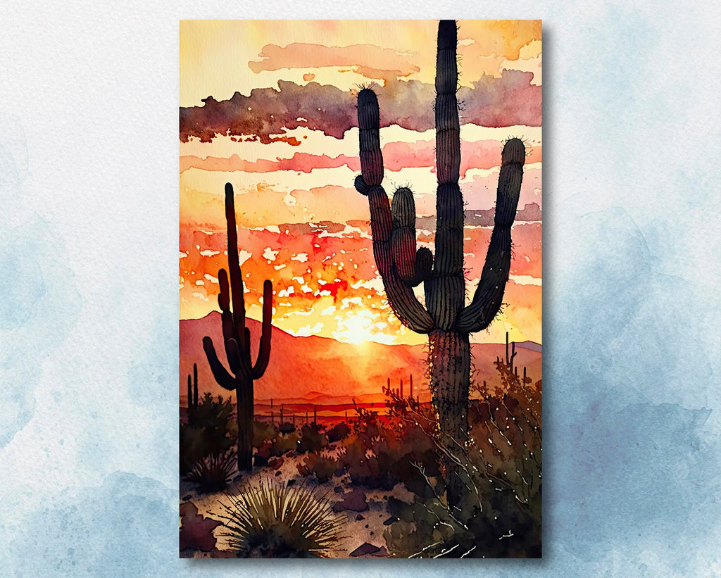 Desert Sunset Print Colorful Watercolor Wall Art Southwest Landscape Gift Saguaro Cactus Beautiful Nature Home Decor