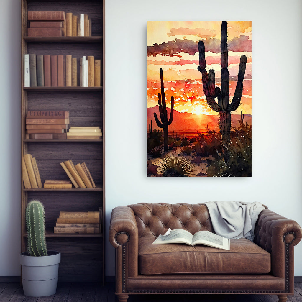 Desert Sunset Print Colorful Watercolor Wall Art Southwest Landscape Gift Saguaro Cactus Beautiful Nature Home Decor