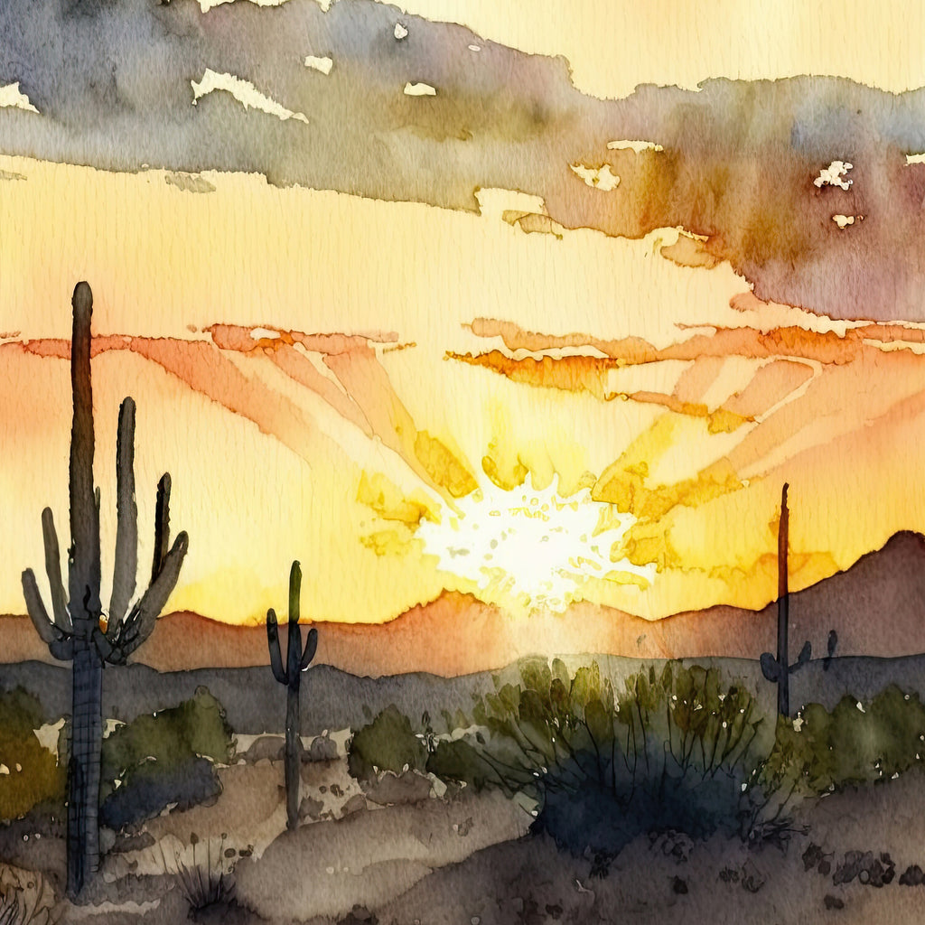 Desert Sunset Print Colorful Watercolor Wall Art Southwest Landscape Gift Saguaro Cactus Beautiful Nature Home Decor