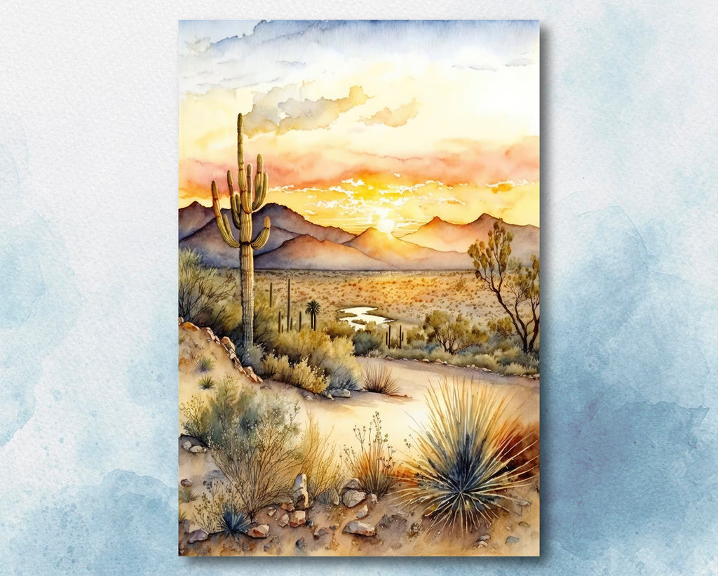 Desert Sunset Print Colorful Watercolor Wall Art Southwest Landscape Gift Saguaro Cactus Beautiful Nature Home Decor