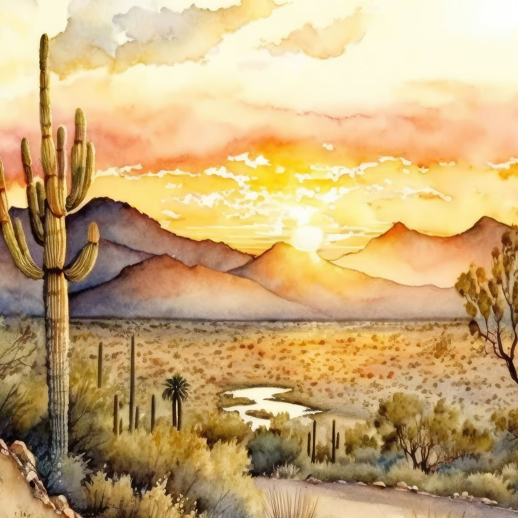Desert Sunset Print Colorful Watercolor Wall Art Southwest Landscape Gift Saguaro Cactus Beautiful Nature Home Decor
