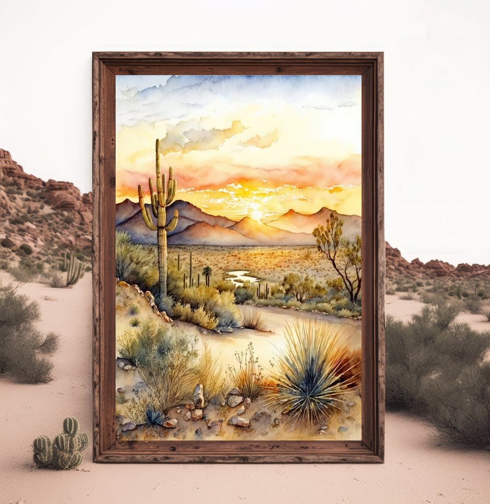 Desert Sunset Print Colorful Watercolor Wall Art Southwest Landscape Gift Saguaro Cactus Beautiful Nature Home Decor