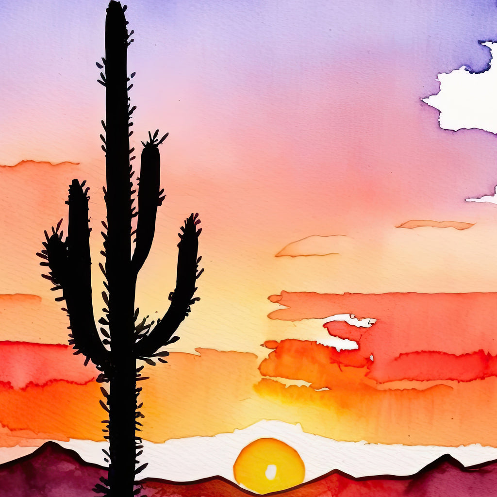 Desert Sunset Print Colorful Watercolor Wall Art Southwest Landscape Gift Saguaro Cactus Beautiful Nature Home Decor