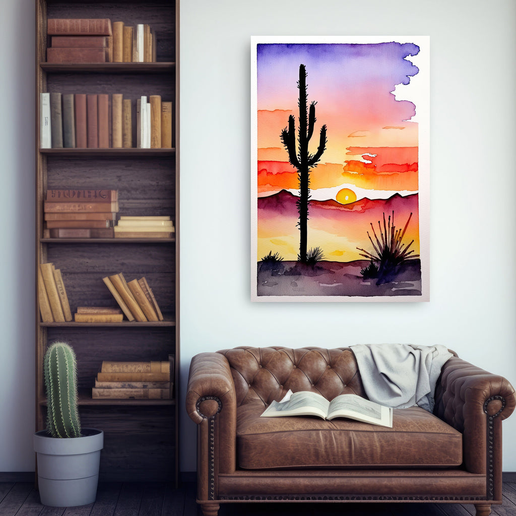 Desert Sunset Print Colorful Watercolor Wall Art Southwest Landscape Gift Saguaro Cactus Beautiful Nature Home Decor