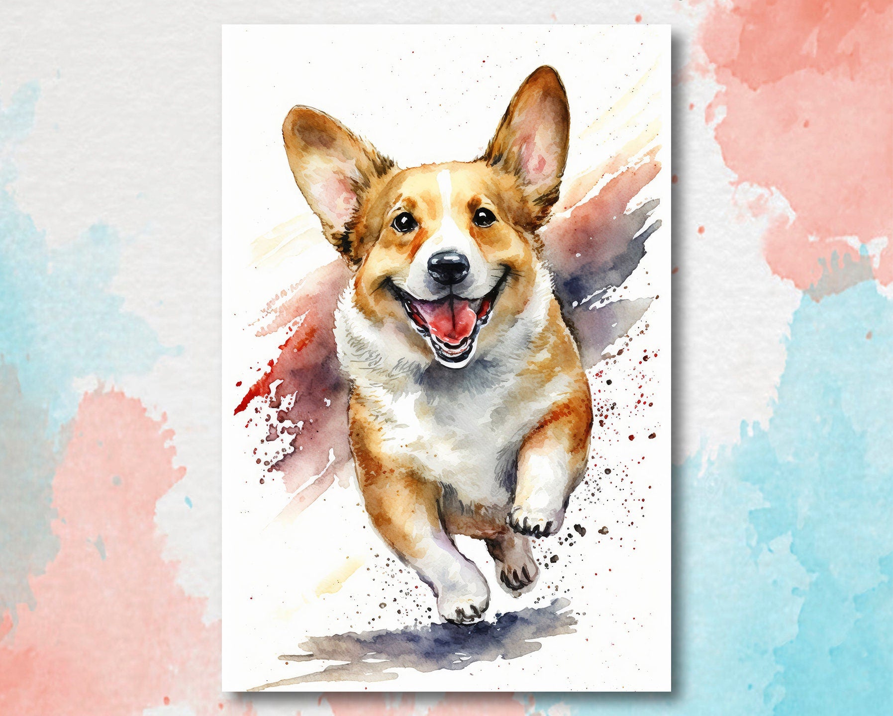 Tri color Pembroke Welsh Corgi Starry Night dog Art CANVAS print