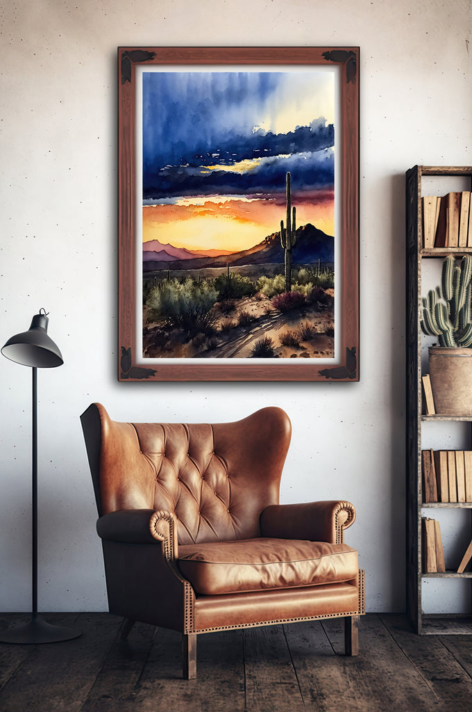 Desert Sunset Print Colorful Watercolor Wall Art Southwest Landscape Gift Saguaro Cactus Beautiful Nature Home Decor