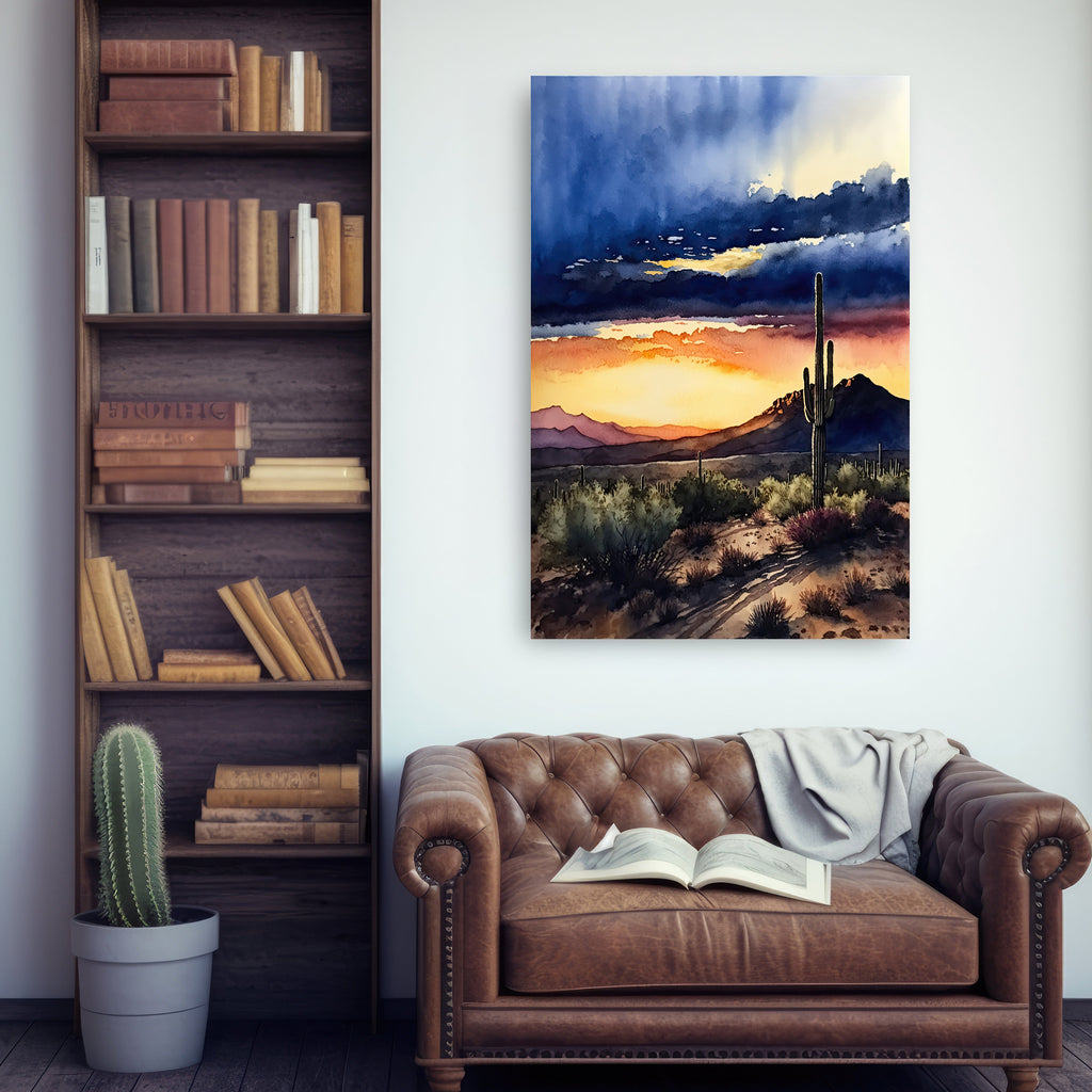 Desert Sunset Print Colorful Watercolor Wall Art Southwest Landscape Gift Saguaro Cactus Beautiful Nature Home Decor