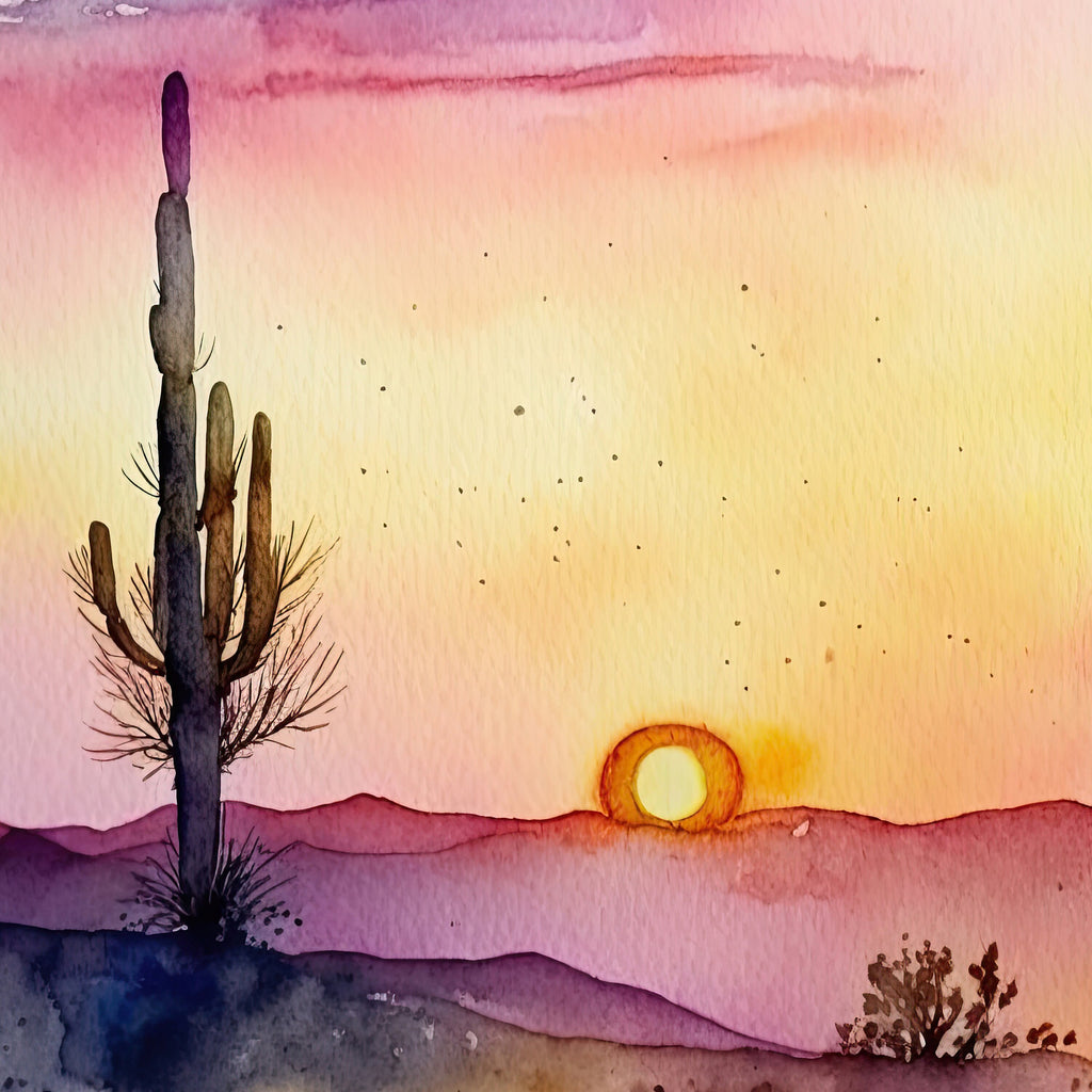 Desert Sunset Print Colorful Watercolor Wall Art Southwest Landscape Gift Saguaro Cactus Beautiful Nature Home Decor