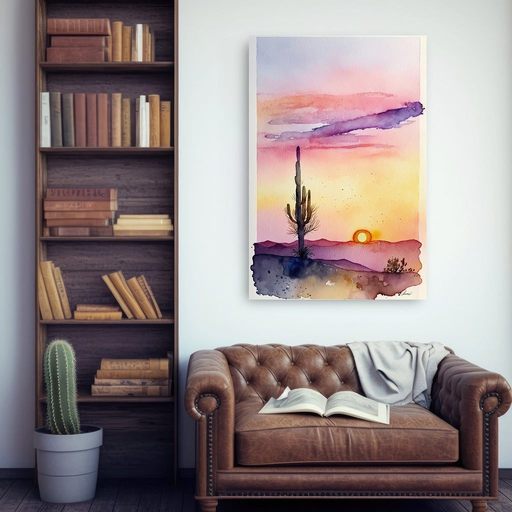 Desert Sunset Print Colorful Watercolor Wall Art Southwest Landscape Gift Saguaro Cactus Beautiful Nature Home Decor