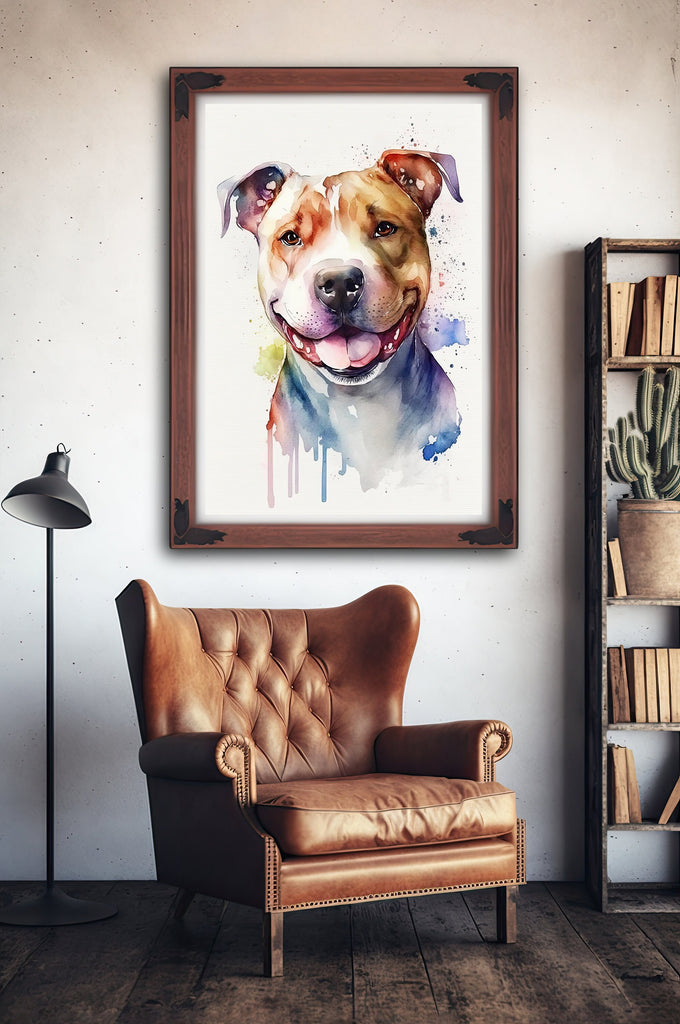 Pit Bull Watercolor Print Cute Pet Keepsake Wall Art Dog Lover Gift Adorable Staffordshire Terrier Home Decor for Puppy Dog Lovers!