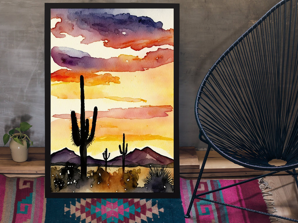 Desert Sunset Print Colorful Watercolor Wall Art Southwest Landscape Gift Saguaro Cactus Beautiful Nature Home Decor