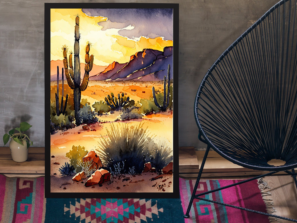 Desert Sunset Print Colorful Watercolor Wall Art Southwest Landscape Gift Saguaro Cactus Beautiful Nature Home Decor